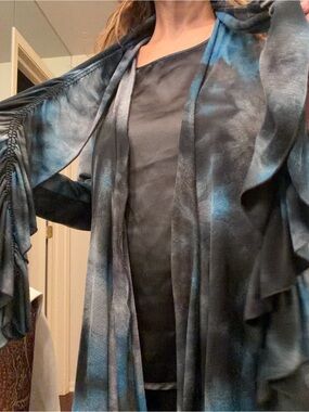 Blue and Black Tie-Dye Open Front Cardigan
